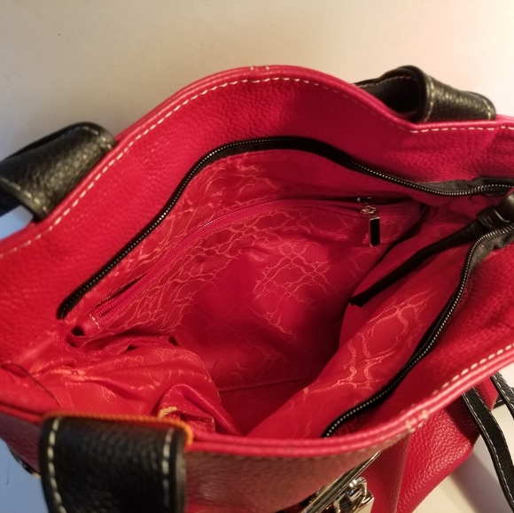 CAVALIERI red NWOT shopper SHOULDER BAG pebble leather - Picture 5 of 7